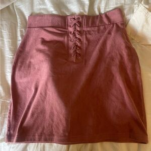 Pink Velvet Front Tie Mini Skirt (Size L)